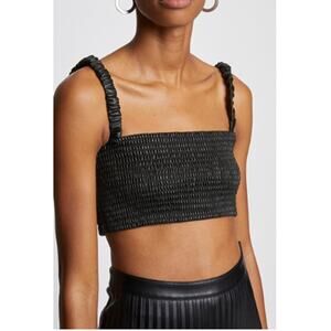 House Of Harlow Faux Leather Minimalist Contemporary Crop Top Black Size Large